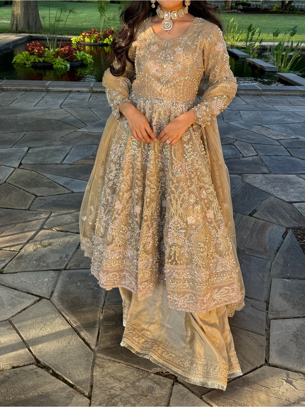 Elegant Gold Embroidered Women’s Party Dress